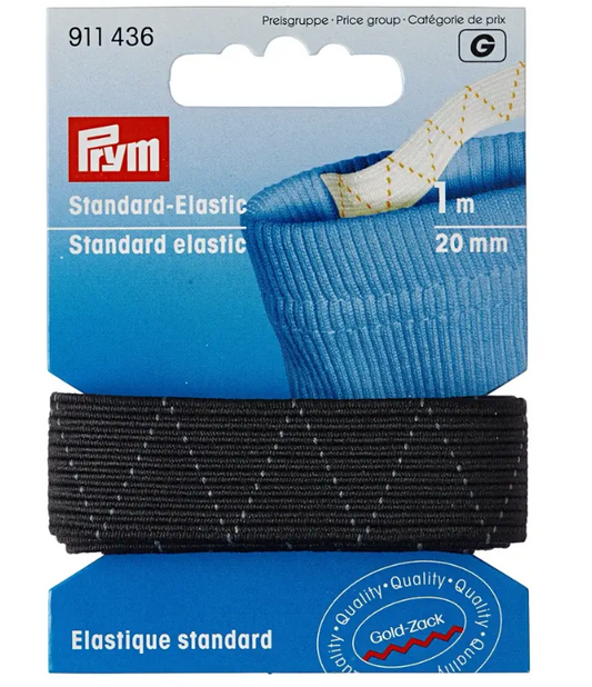 Standard elastic, 20mm, black or white, 1m