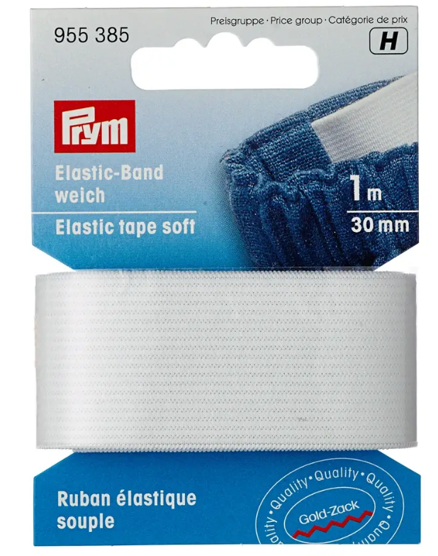 Elastic tape, soft, 30mm, white or black, 1m