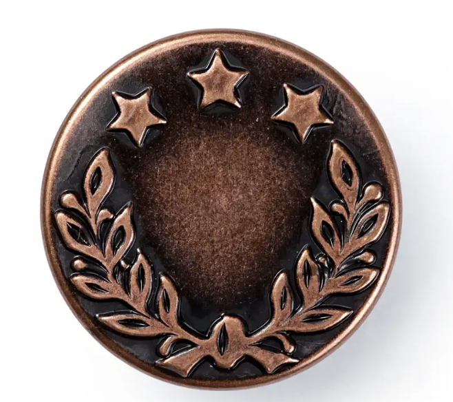 Non-sew jeans buttons, laurel wreath, 17mm, old copper