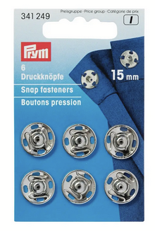 Snap fasteners, 15mm, 6pc