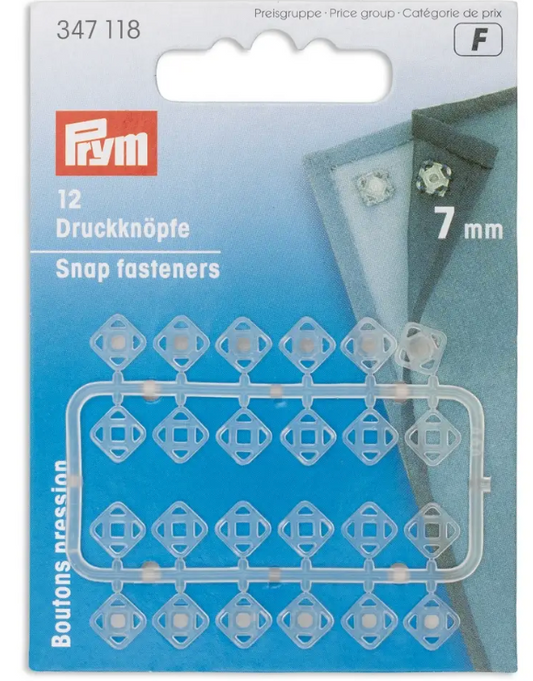 Snap fasteners square, 7mm, transparent