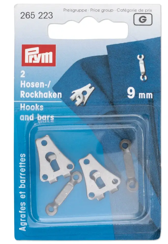 Hooks and bars for trousers and skirts, 9mm