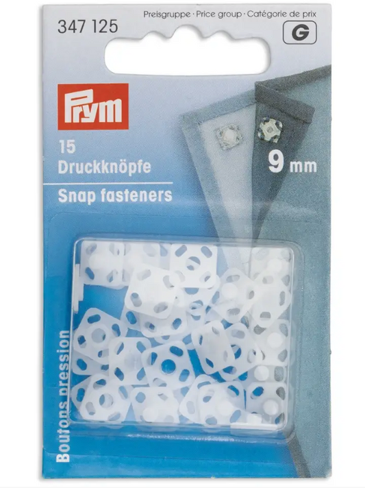 Snap fasteners square, 9mm, white