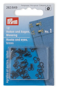 Spring hooks and eyes, size, Black, 1/ 2/ 3, card