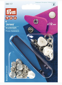 Non-sew press fastener jersey, pearl cap, 12mm