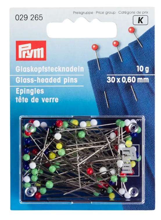 Glass-headed pins, 0.60 x 30mm, multi-colour, 10g