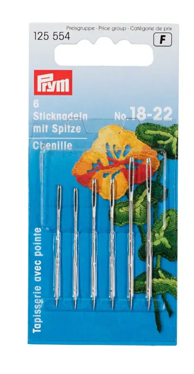 Chenille needles with sharp point, No. 18-22, assorted