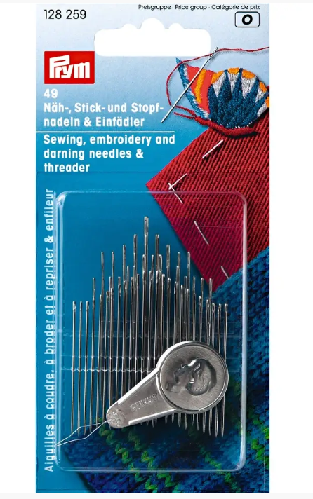 Sewing, embroidery and darning needles assortment and threader, 49 needles