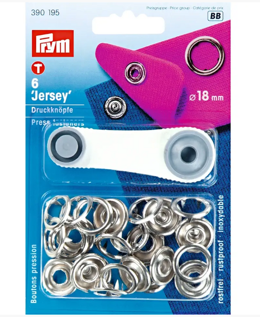 Non-sew press fastener jersey, 18mm, silver-coloured