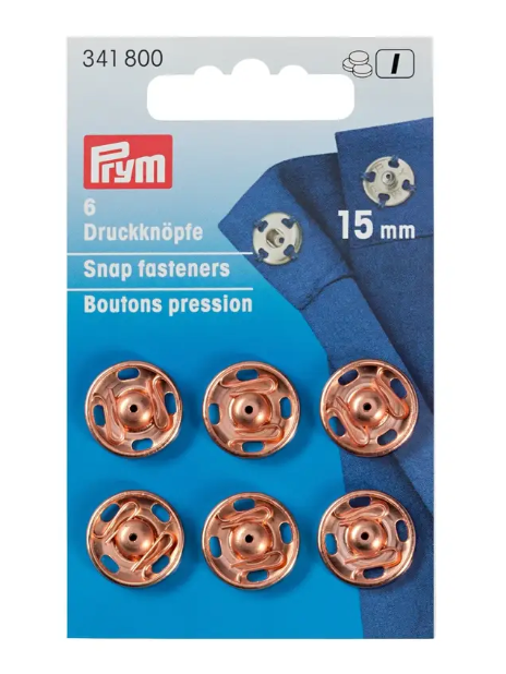 Sew-on snap fasteners, 15mm, Rose gold