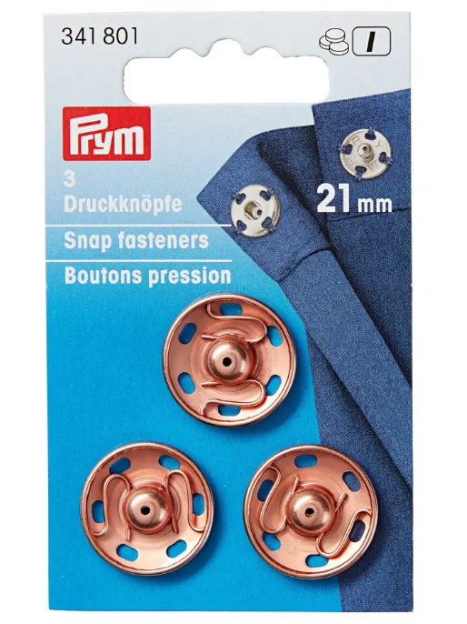 Sew-on snap fasteners, 21mm, Rose gold