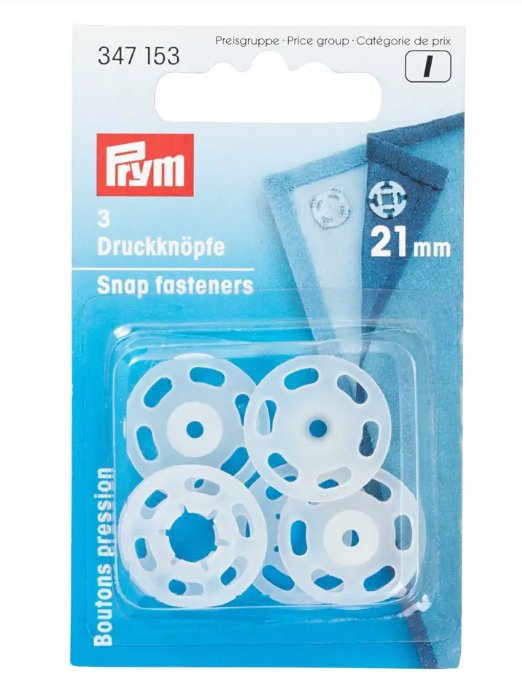 Snap fasteners, 21mm, transparent