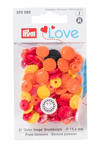 Colour snap fastener, Prym Love, flower, 13.6mm, yellow/red/orange