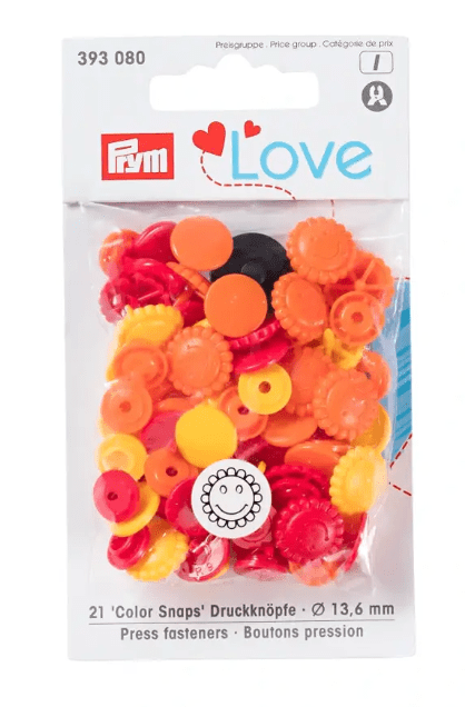 Colour snap fastener, Prym Love, flower, 13.6mm, yellow/red/orange - Galedi Pins
