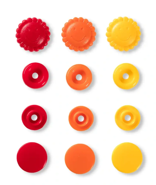 Colour snap fastener, Prym Love, flower, 13.6mm, yellow/red/orange