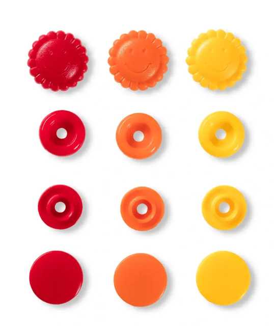 Colour snap fastener, Prym Love, flower, 13.6mm, yellow/red/orange - Galedi Pins