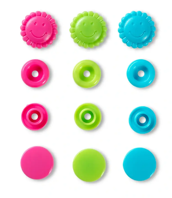 Colour snap fastener, Prym Love, flower, 13.6mm, turquoise/green/pink