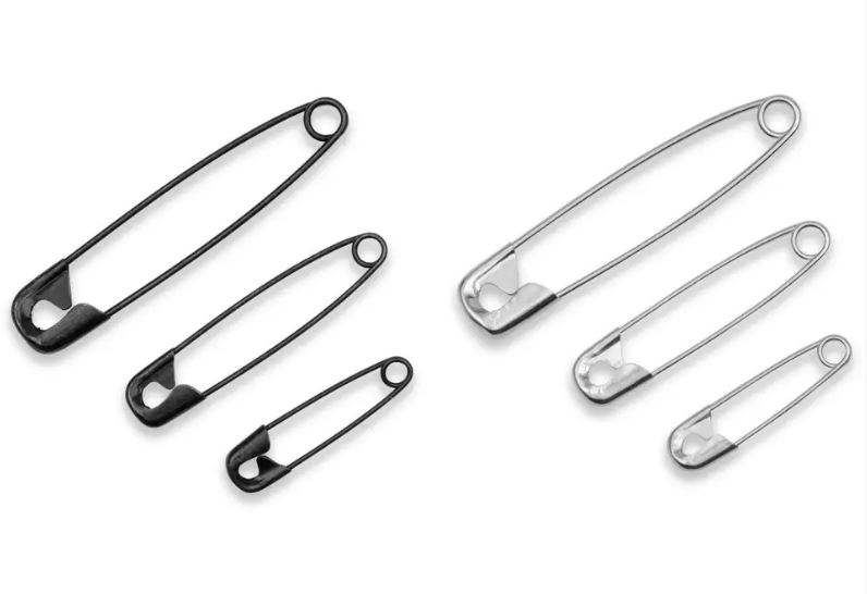 Safety pins, 27/38/50mm, assorted, silver-coloured/black, 18 items