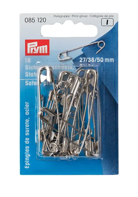 Safety pins, 38mm, assorted, silver-coloured, 12 items