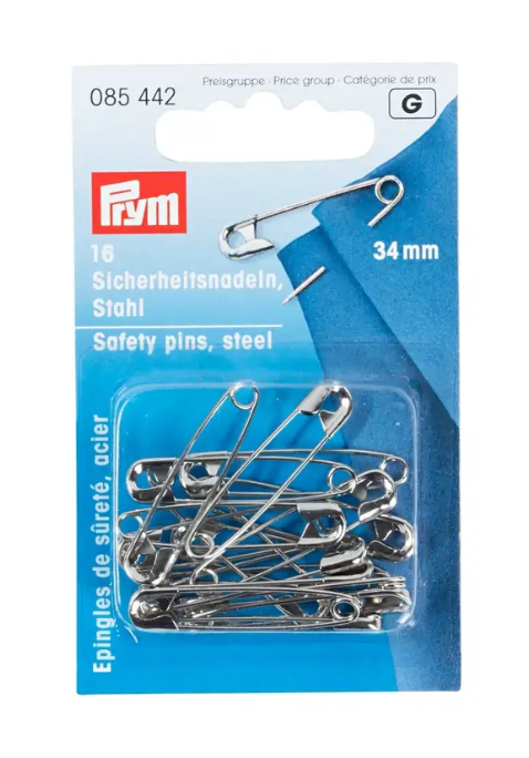 Safety pins, 34mm, silver-coloured, 16 items