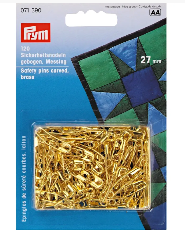 Safety pins curved, No. 1, 27mm, gold-coloured