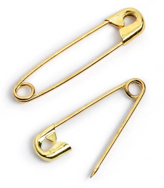 Safety pins, No. 2, 38mm, gold-coloured, 1000 items