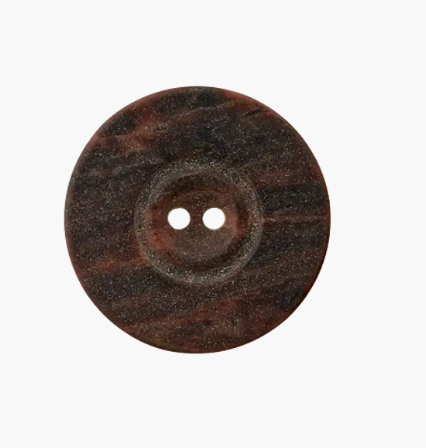 Polyester button 2-holes imitation wood 18mm dark brown