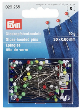 Glass-headed pins, 0.80 x 48mm, white, 30g, plastic box