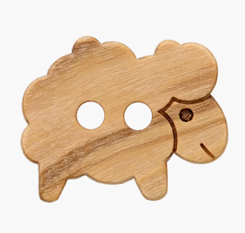 Wood button 2-holes, Sheep, 19mm, beige