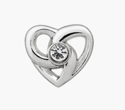 Metal/rhinestone button shank, Heart, 11mm