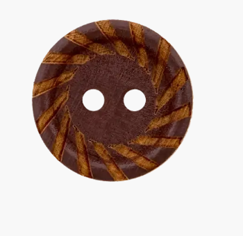 Wood button 2-holes, Patterned edge, 28mm, dark brown