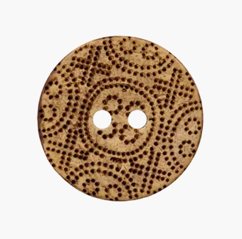 Coconut button 2-holes, Ornament pattern, 23mm