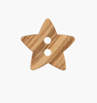 Wood button 2-holes, Star, 15mm, beige