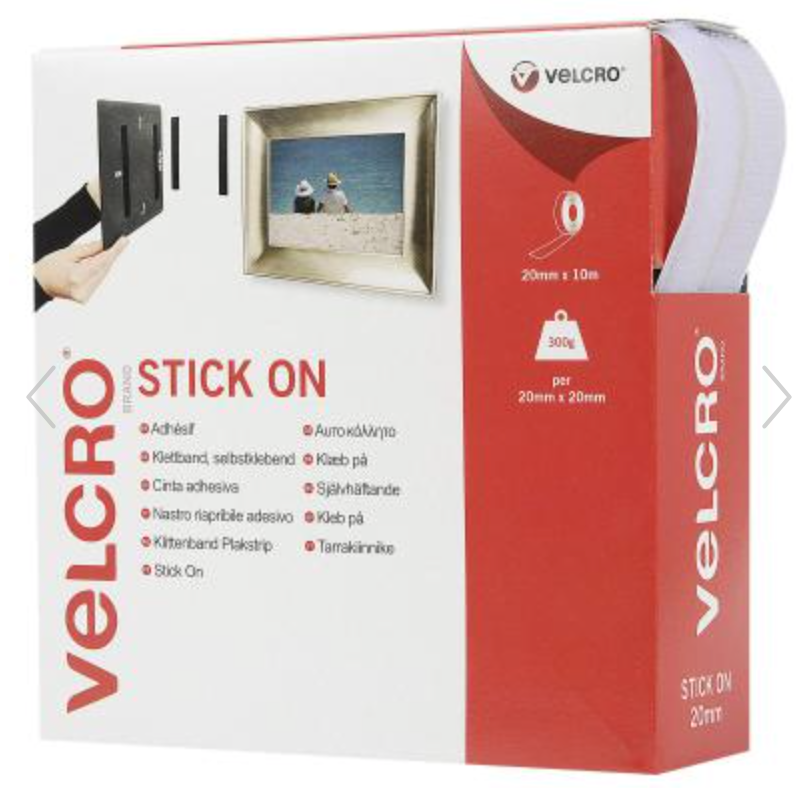 Velcro Stick on, White, 20mm x 1m