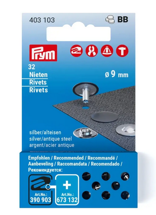 Rivets refill, 9 mm, silver-antique steel