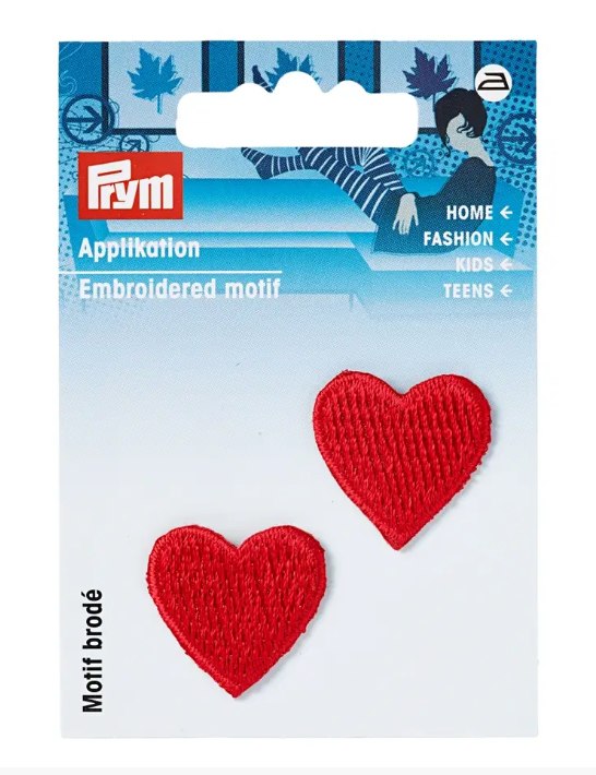 Applique hearts, red