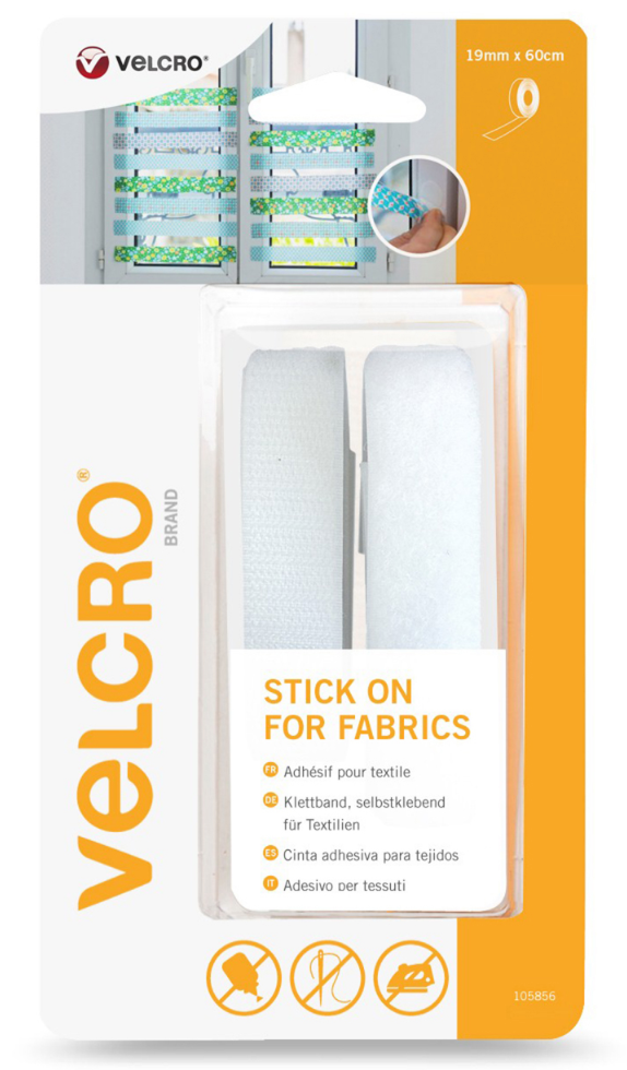 Velcro Hook & Loop Tape: Stick-On for Fabric : 60cm x 19mm