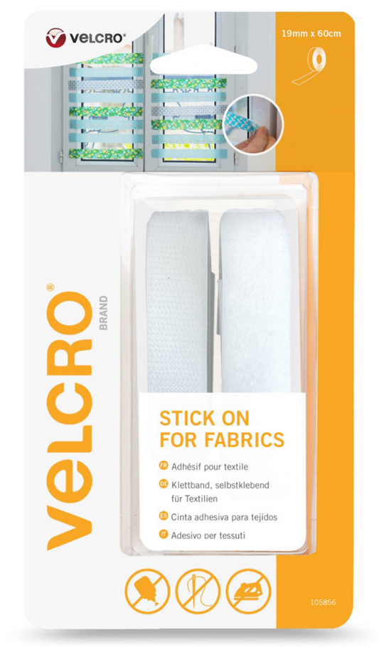 Velcro Hook & Loop Tape: Stick-On for Fabric : 60cm x 19mm