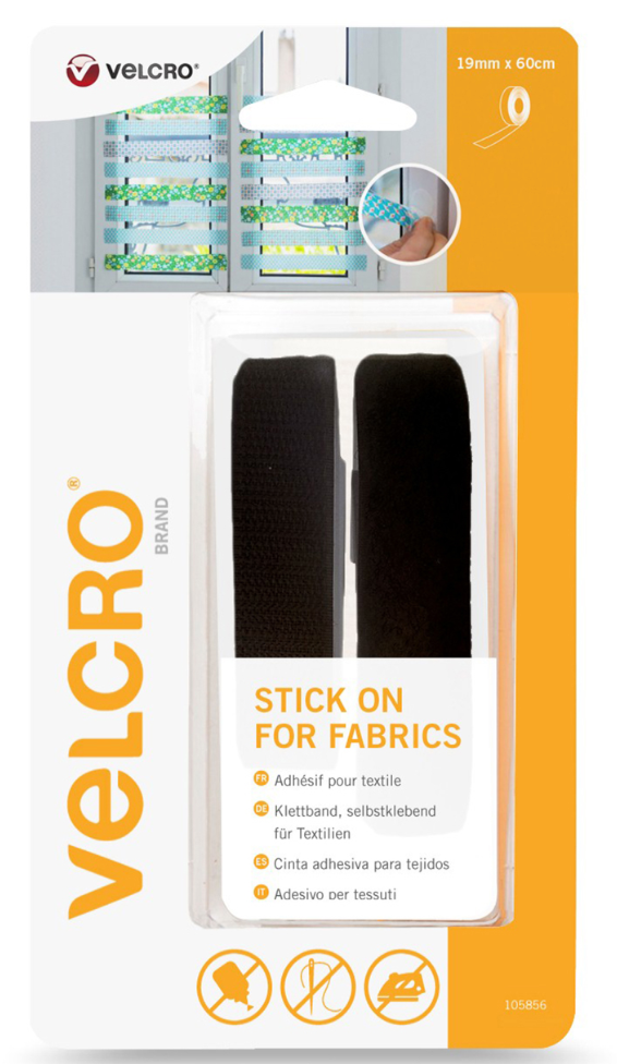 Velcro Hook & Loop Tape: Stick-On for Fabric : 60cm x 19mm