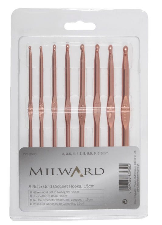 Crochet Hook Set: Rose Gold: 15cm x 3.00 - 6.50mm: Pack of 8