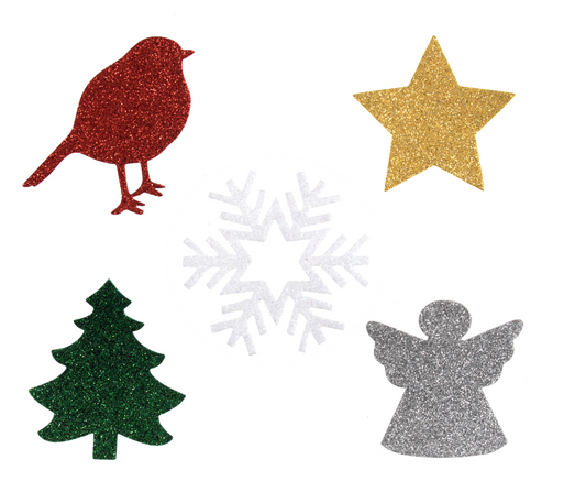 Motif: Felt Shapes: Glitter: Christmas: 10 Pieces