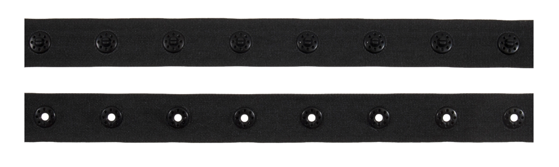 Trim: Snap Tape: Nylon: 10m x 18mm: Round: 25mm Spacing: Black