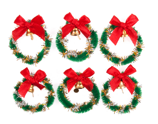 Craft Embellishment: Christmas Wreath with Bells: Pack of 6