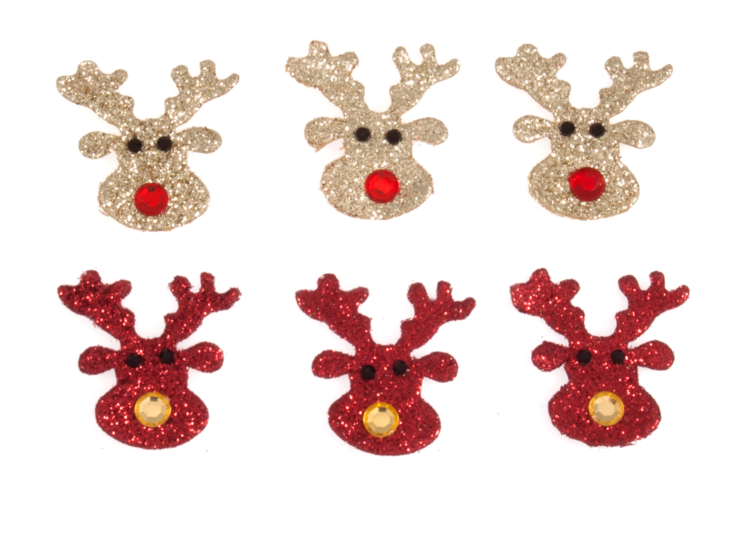 Craft Embellishments: Glitter Reindeer: Red & Gold Mix: 6 Pieces