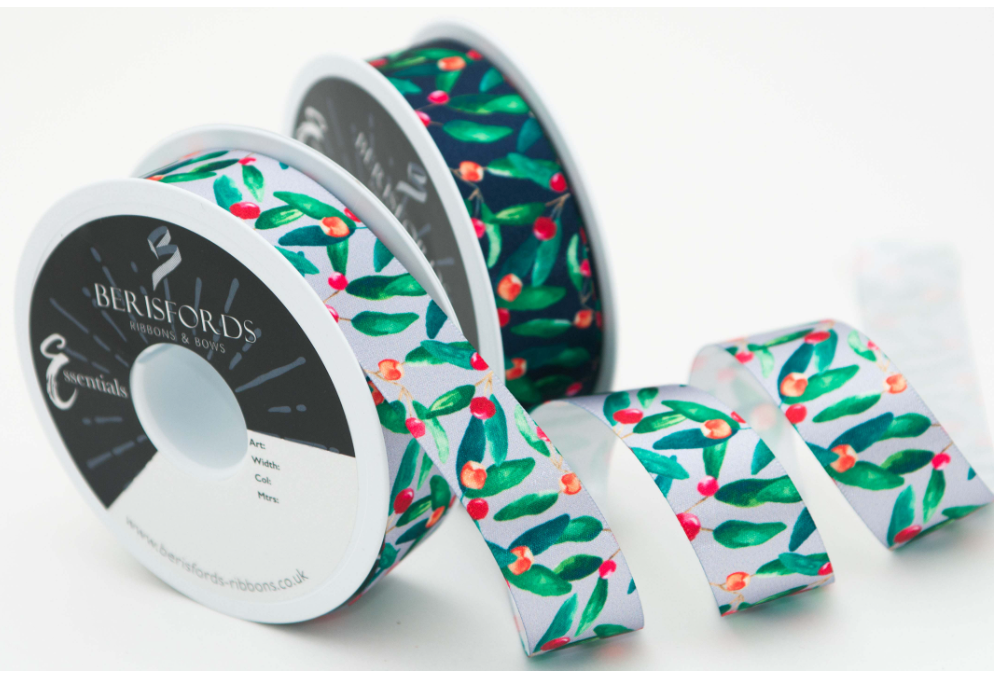 Ribbon: Berry Christmas: 1m x 25mm: Silver