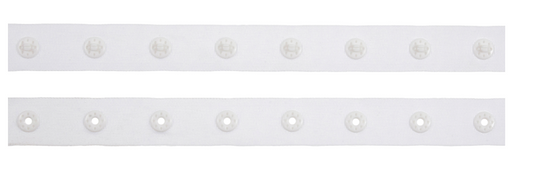 Trim: Snap Tape: Nylon: 10m x 18mm: Round: 25mm Spacing: White