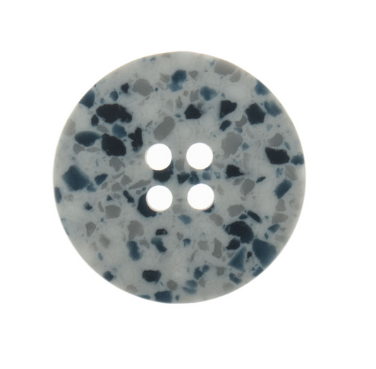 Button: Eco-Conscious: Recycled Plastic Scrap: 4 Hole: Matt: Silver/Grey/Blue