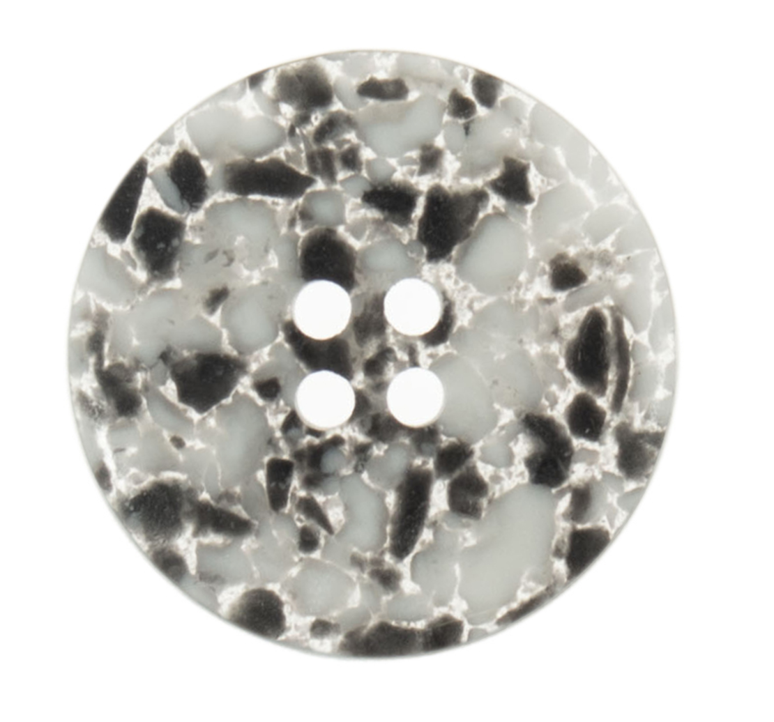 Button: Eco-Conscious: Recycled Plastic Scrap: 4 Hole: Matt: Black/White