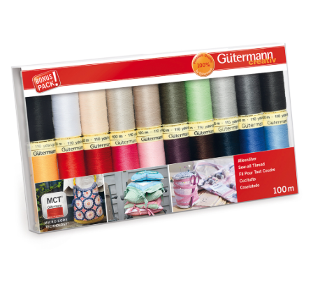 Gutermann Sew-All Thread Set – 20 Reels x 100m – Assorted Colors