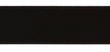 Black double-faced satin ribbon on a 38mm x 20m roll.